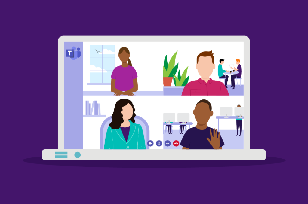 Illustration of four people speaking on a video conference