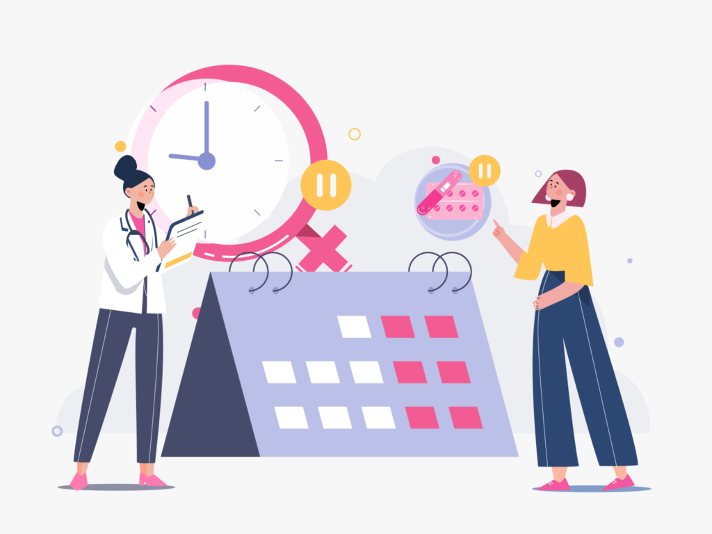 Illustration of a doctor writing patient notes during a patient appointment