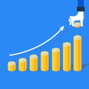 illustration of a series of stacked gold coins that get progressively taller from left to right